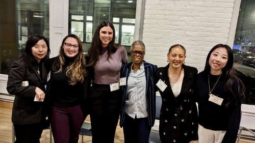 Six panelists from Performing Arts Administration posing for group picture