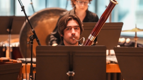 Oboe player during concert