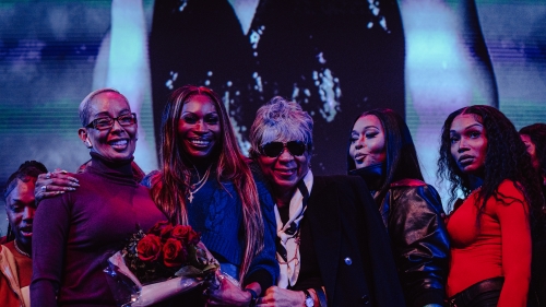 Dominique Jackson and others pose on stage