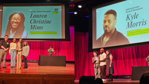 Two photos. Lauren Mims and Kyle Morris receiving their awards.