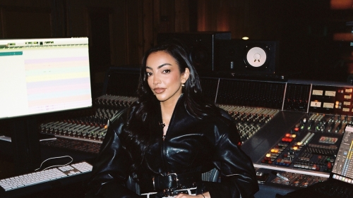 Alissia in front of mixing board