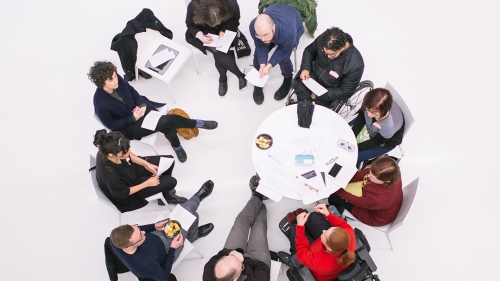 People sit in a circle