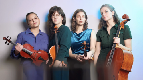 Four women holding string instruments