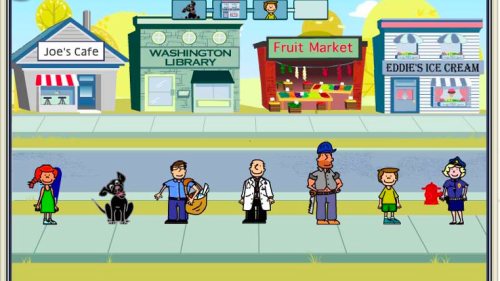 Image of Brain Fitness Program 2.0 showing (from left to right), a little girl, a dog, a mailman, a doctor, a construction worker, and boy, and a police officer