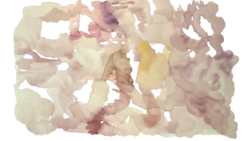 Flyer for Undergrowth exhibition featuring an abstract painting using white and peach colored watercolor paint.