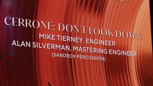 Grammy sign showing Music Technology winners Mike Tierney and Alan Silverman