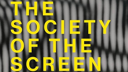 Book cover with yellow text on top of a distorted grid of gray circles on a black background.