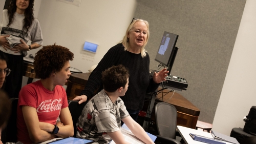 Nan Smither talks to a classroom of students.
