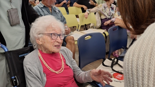 Dorothy Portnoy sits in a wheelchair