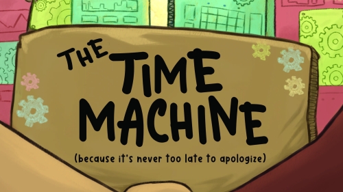 Illustration of wording Time Machine with a white and black hand shaking.