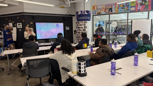 Kristie Patten speaks to the classroom