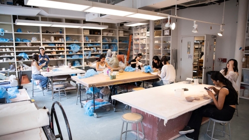 The studio with students working.