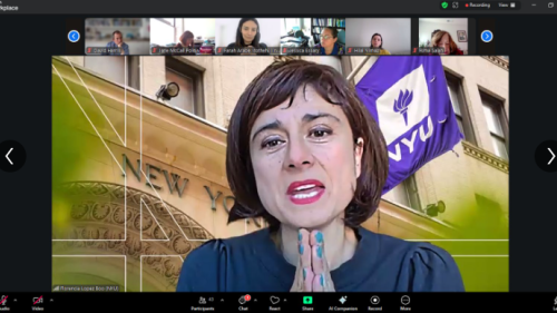 Florencia Lopez Boo is pictured on Zoom presenting at virtual event