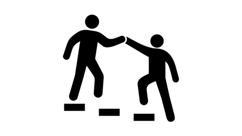 One person helping another up the steps.