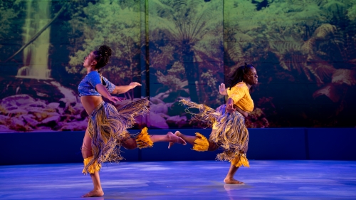 Two dancers performing for Sankofa