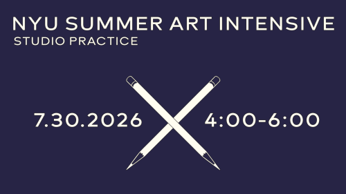 Blue flyer with white text and graphic image of two pencils in the formation of an X.