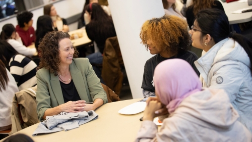 Lorena Llosa talks to students