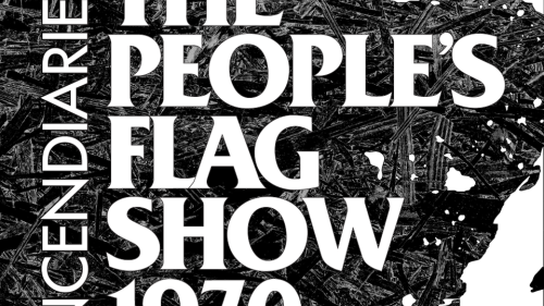 White text on a black and white graphic depicting wood destruction from a fire.