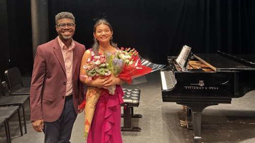 Piano instructor Kyle Walker and his student at senior recital
