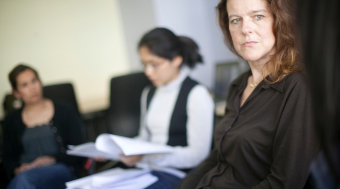 Faculty members in conversation