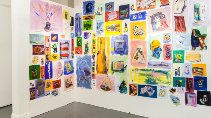 Student work on studio walls. 