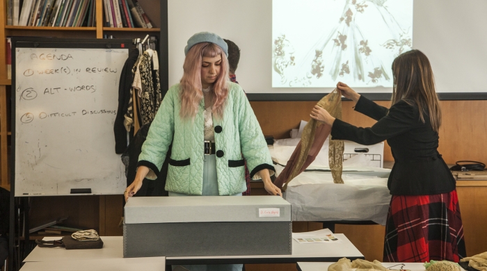 Students in class with clothing. 