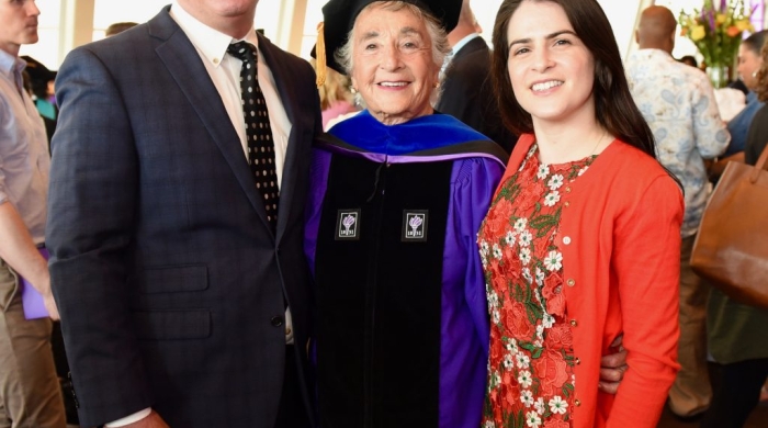 Norma Tarrow celebrates the 50th anniversary of her doctoral convocation with her son and granddaughter.