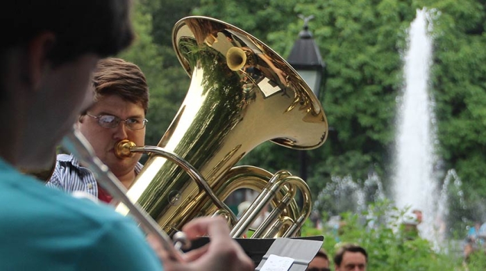 Someone playing brass at Washington Square park