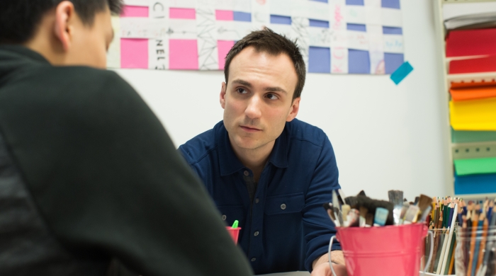 Art therapist working with a teen