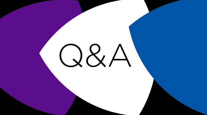 Three shapes and the letters Q and A
