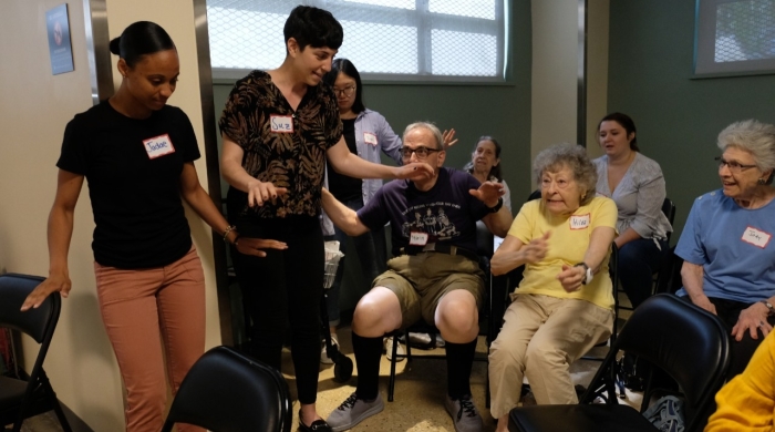  Students from Drama Therapy rehearse with members of Penn South. 