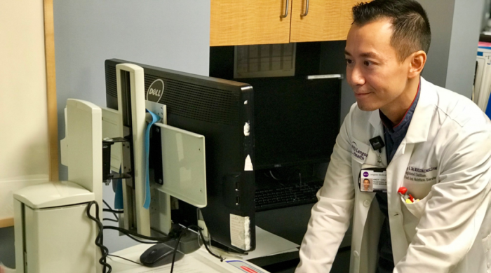 Andy Chu inputs patient data at NYU Langone Health.