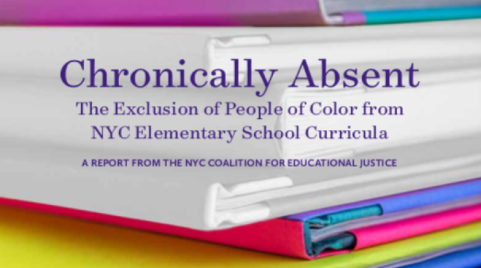Chronologically absent: The Exclusion of People of Color from NYC Elementary School Curricula poster