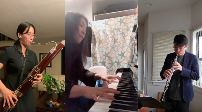 three musicians playing on zoom