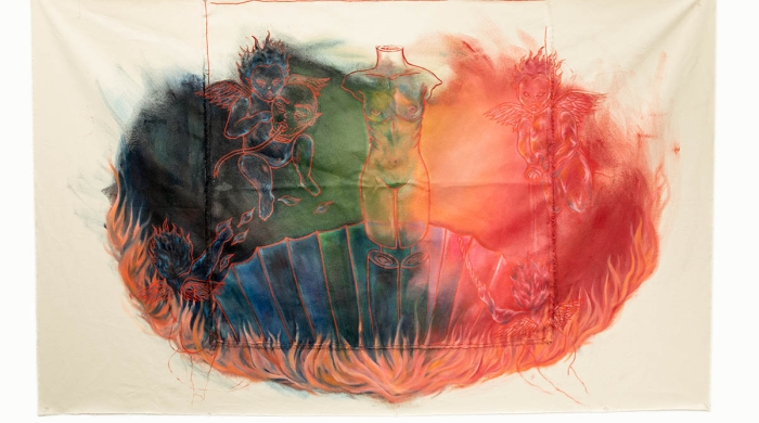 Rainbow colored figure.