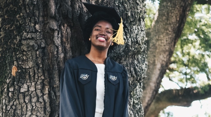 Girl in graduation robe