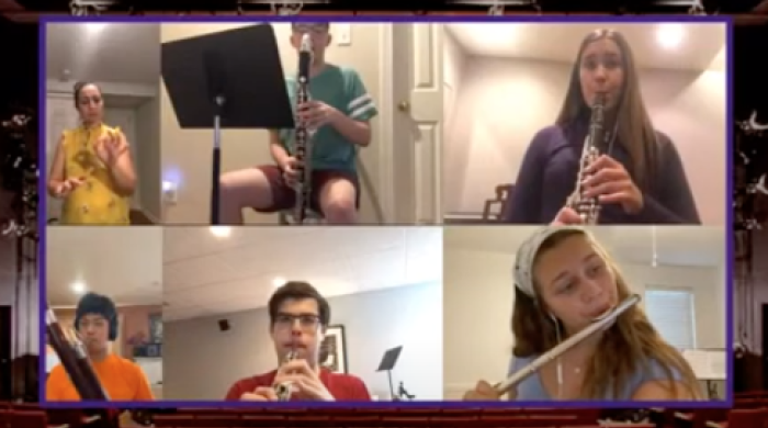 Screenshot of Summer Institute for Woodwind Studies students performing remotely