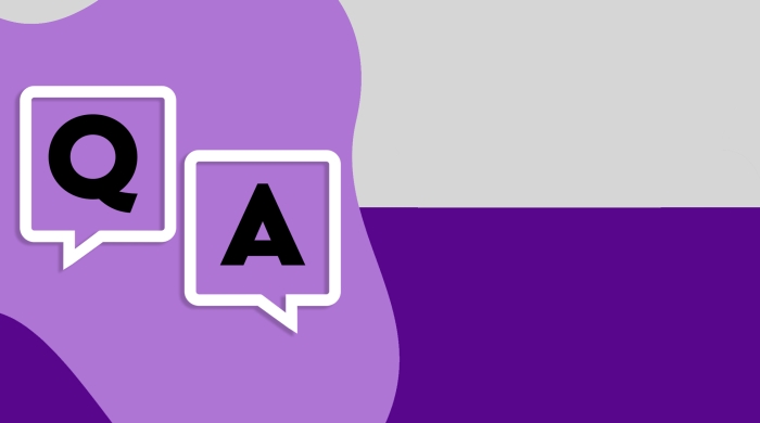 A purple and grey graphic with two speech bubbles that read "Q&A"