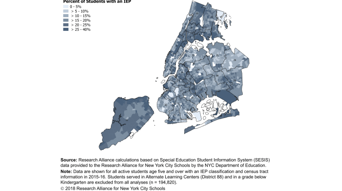 The percent of students with IEPs varies greatly across New York City