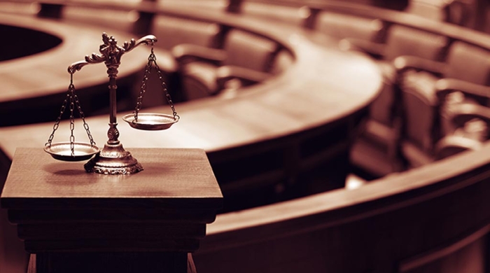 courtroom with the scales of justice