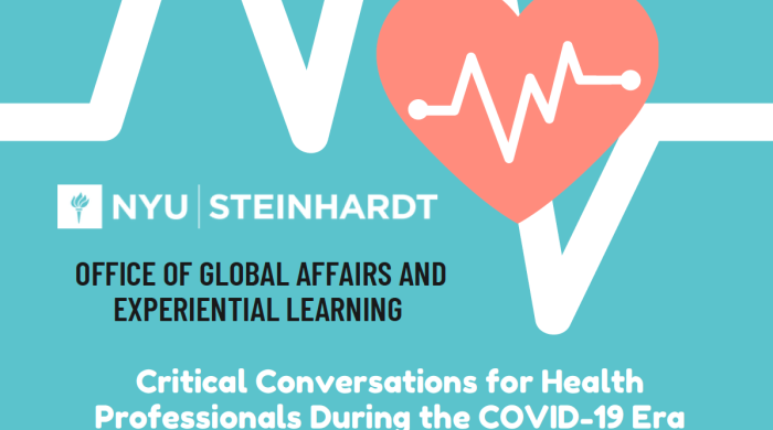 Image showing an overlay of two heartlines with text saying, "Office of Global Affairs and Experiential Learning: Critical Conversations for Health Professionals During COVID-19 Era"