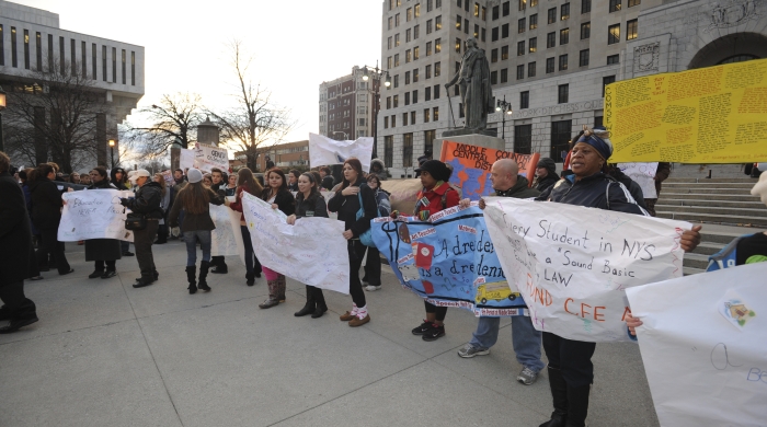 Protesters at the New York Legislator building in Albany, NY.