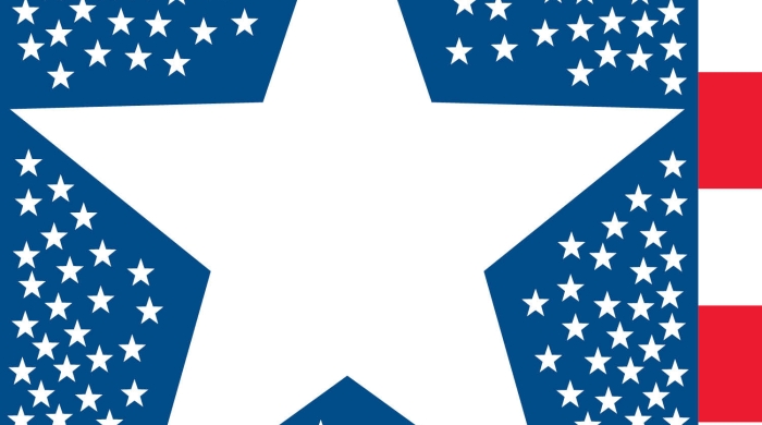 illustration of large white star surrounded by smaller stars on blue background with red and white stripes