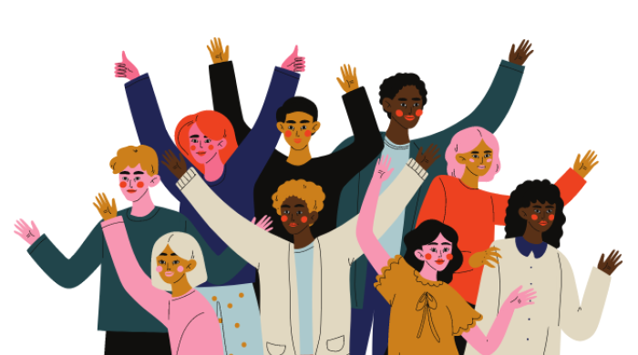 graphic for CREHub.org featuring illustrations of people with their arms raised