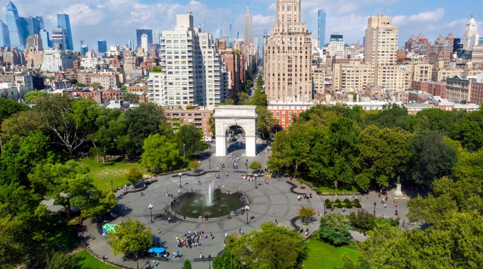 Ariel view of Washington Square Park looking north.