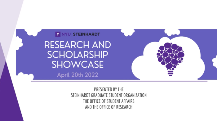 A purple and white poster advertising the Research and Scholarships Showcase.