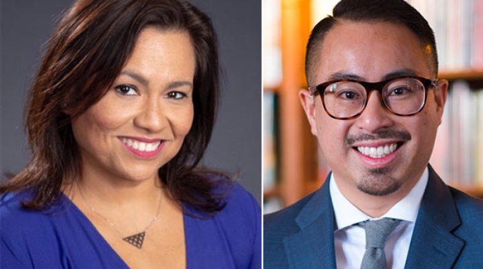 Two headshots of Stella Flores (left) and Mike Hoa Nguyen (right)