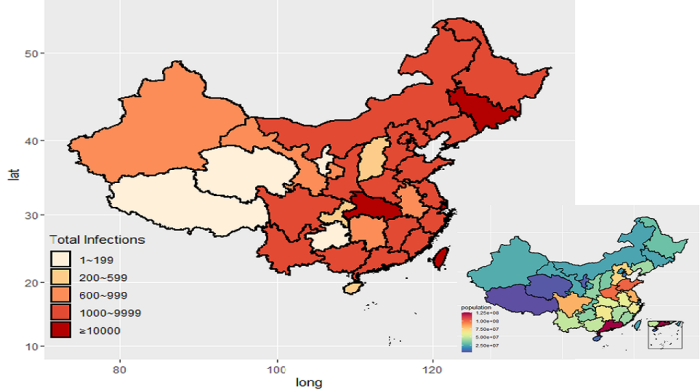 Map of China - Total Infections of Covid-19 in China by Province