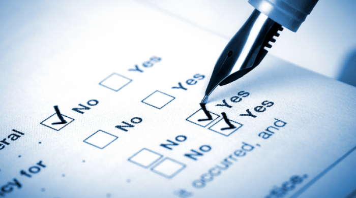 Patient questionnaire with yes and no check boxes