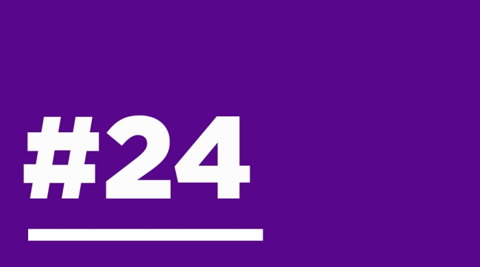 #24 in white over purple background